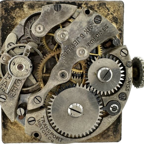 Vintage Transport Men's Mechanical Wristwatch Swiss Large Rectangular Art Deco - Picture 4 of 6